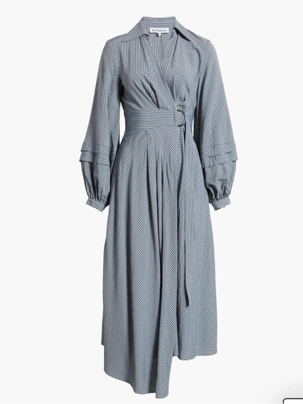 NWT. En Saison Berenger Stripe Long Sleeve Asymmetric Shirtdress. Blues. Small.